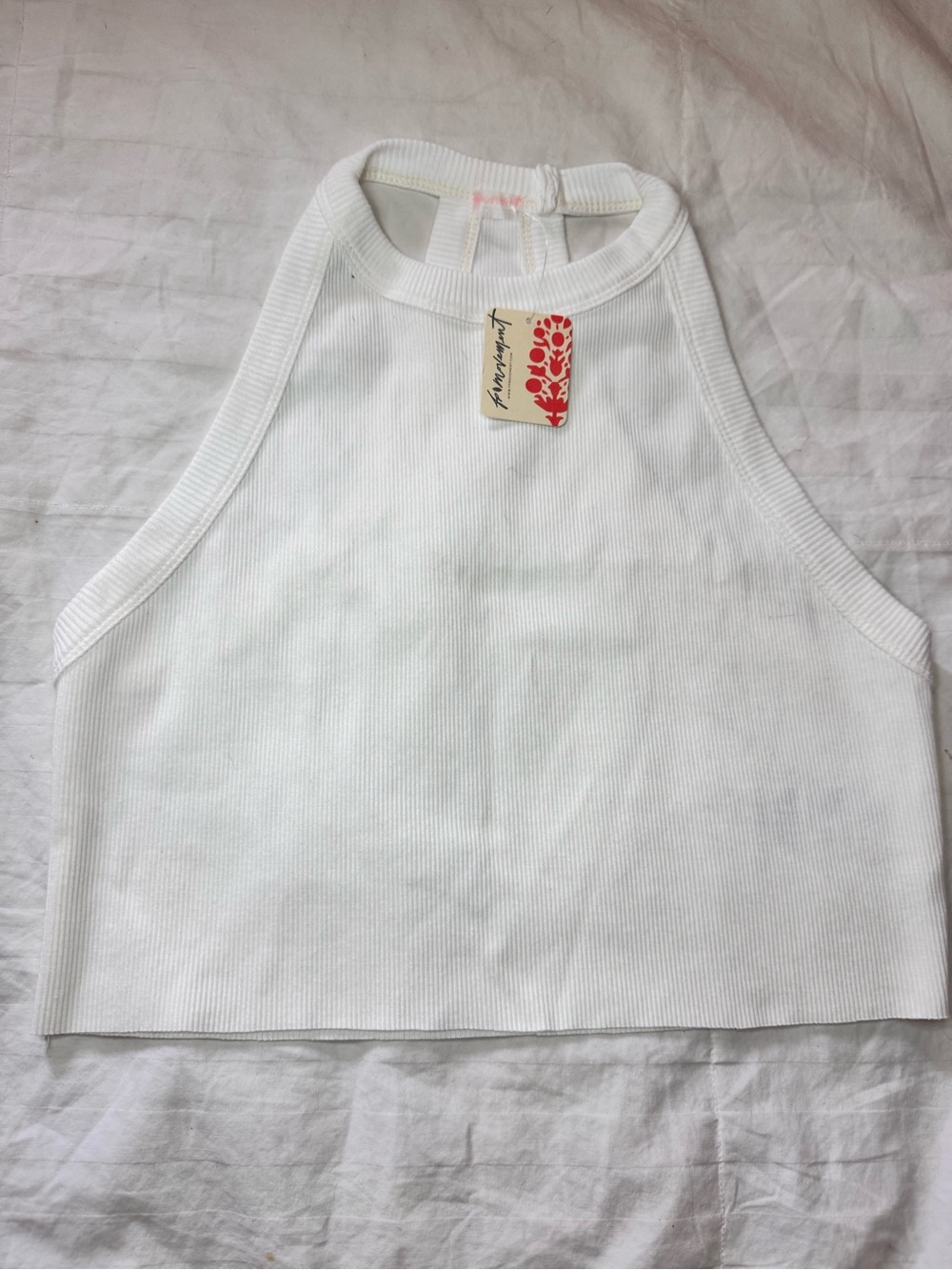 Free people movement White ribbed crop top with halter neck NWT SIZE L